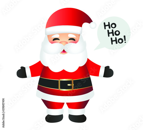 Santa Claus cartoon illustration isolated on white background. Santa Claus character waving and greeting. HO HO HO typography.