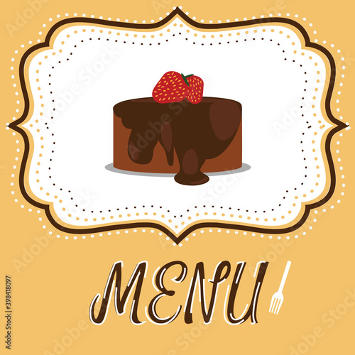Illustration of chocolate cake dessert menu.