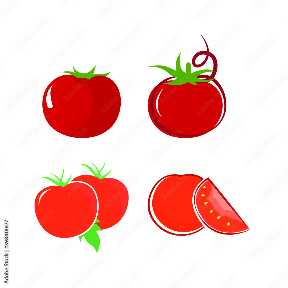 Illustration of ripe tomato with slices isolated on white background Illustration of ripe tomato with slices isolated on white background