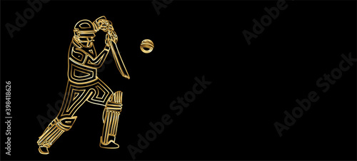 Concept of Batsman playing cricket - championship, Line art design Vector illustration.