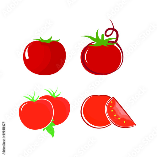 Illustration of ripe tomato with slices isolated on white background