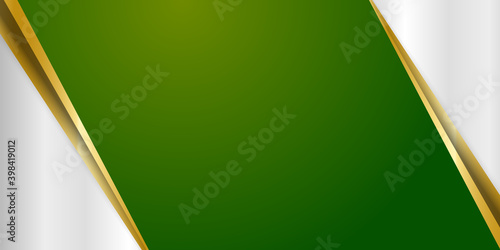 Luxury green background combine with glowing golden lines. Overlap layer textured background