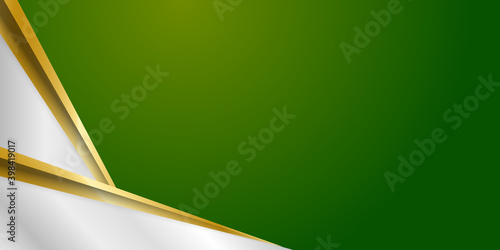 Luxury green background combine with glowing golden lines. Overlap layer textured background
