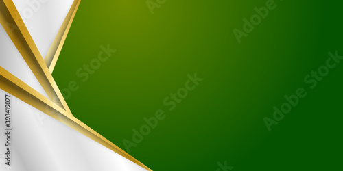 Luxury green background combine with glowing golden lines. Overlap layer textured background