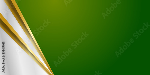 Luxury green background combine with glowing golden lines. Overlap layer textured background