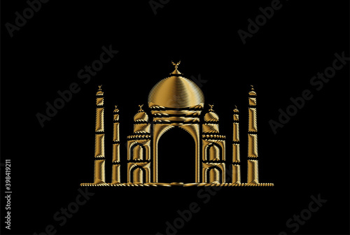 Taj Mahal Gold icon, India Agra - Vector illustration.