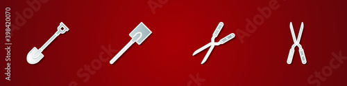 Set Garden shovel, , Gardening handmade scissor and icon. Vector.