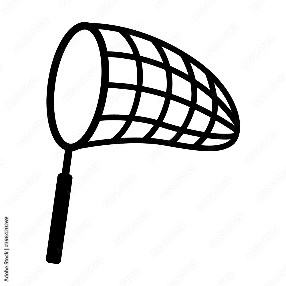 Butterfly net for catching bugs and insects line art vector icon for