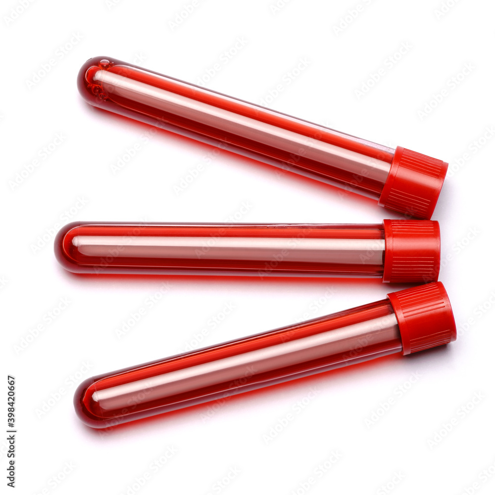 Test tube with red plug isolated on white background Test tube with red plug isolated on white background