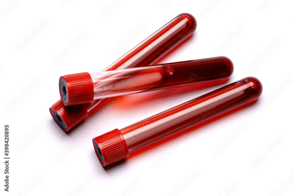 Test tube with red plug isolated on white background Test tube with red plug isolated on white background