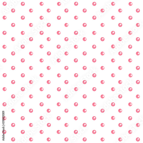 Watercolor seamless pattern with pink pearls or polka dots on white background. Great for fabrics, wrapping papers, wallpapers, covers. Hand painted illustration.