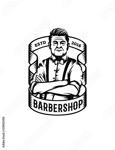 Old man hairstyle label illustration