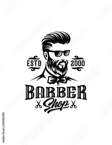 Barbershop hairstyle man label logo illustration
