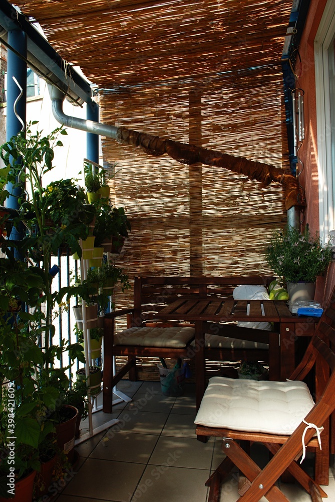 Fototapeta premium Üppig grünt, blüht und gedeiht es am Balkon.