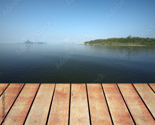 Island background of free space for your decoration and wooden table