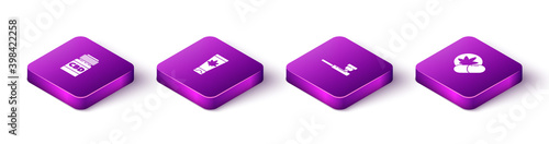 Set Isometric Medical bottle with cannabis, cream marijuana, Smoking pipe and Herbal ecstasy tablets icon. Vector.