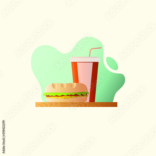 fast food illustration with burger and coke