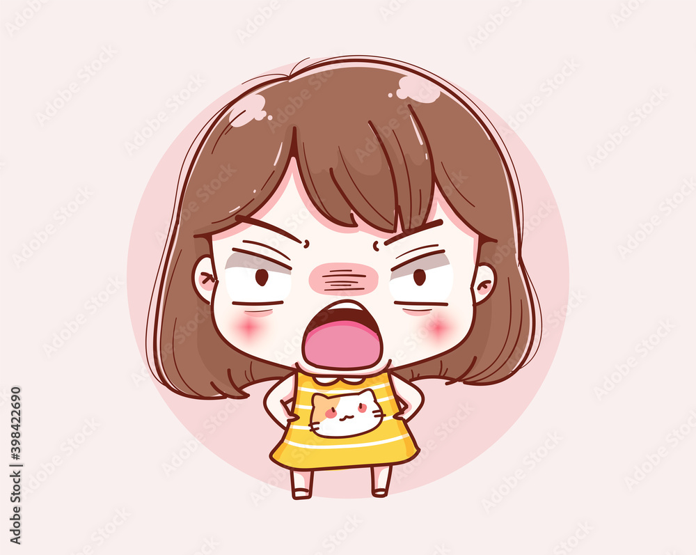 Cartoon angry girl and vector character design. Cartoon angry girl and vector character design.