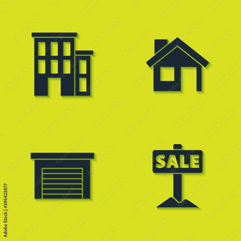 Set House, Hanging sign with Sale, Garage and icon. Vector. Set House, Hanging sign with Sale, Garage and icon. Vector.
