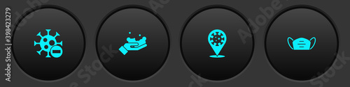 Set Negative virus, Washing hands with soap, Corona 2019-nCoV on location and Medical protective mask icon. Vector.
