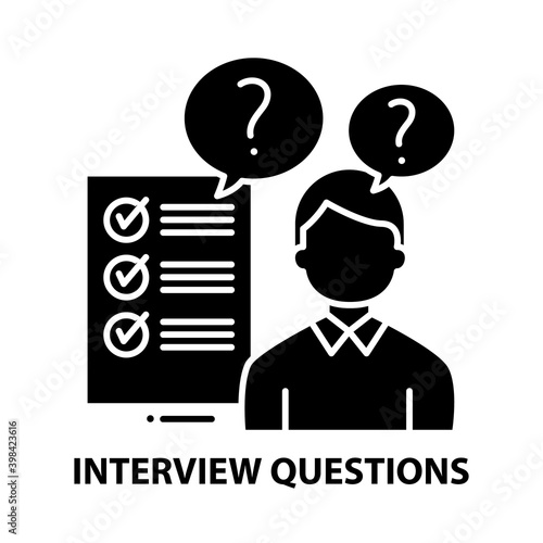 interview questions icon, black vector sign with editable strokes, concept illustration