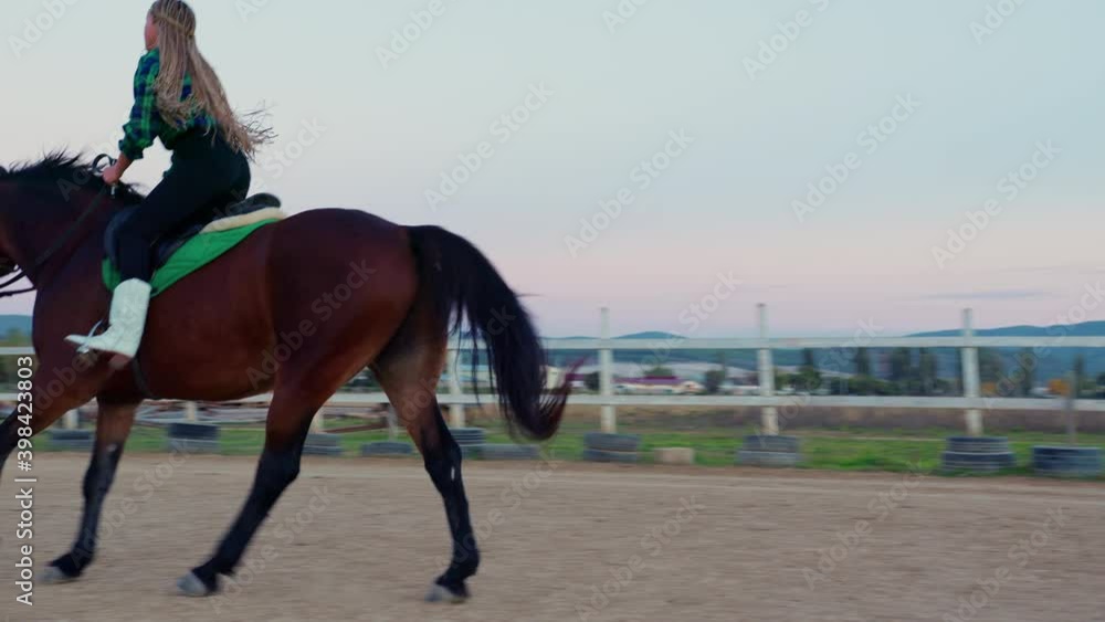 A teenage girl astride the horse jumping the hurdles. A young horse