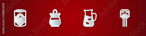 Set Olives in can, Sangria pitcher, and Peineta icon. Vector.