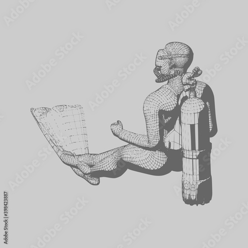 Silhouette of diver. The concept of sport diving. Vintage engraved illustration