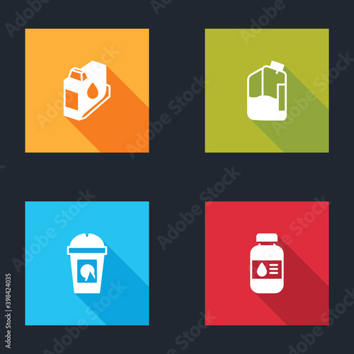 Set Printer ink cartridge, bottle, Coffee cup to go and icon. Vector.