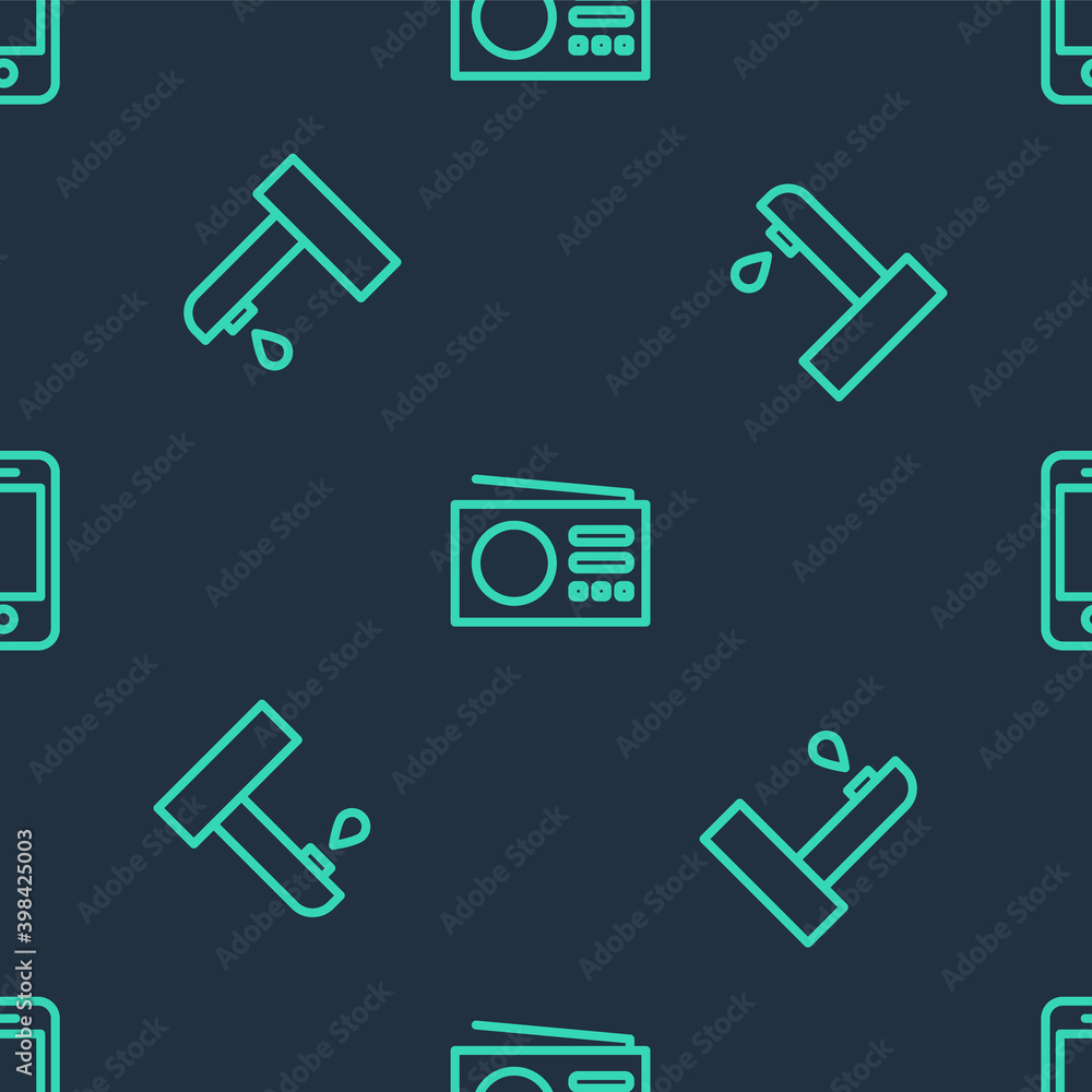 Set line Radio, Water tap and Smartphone on seamless pattern. Vector. Set line Radio, Water tap and Smartphone on seamless pattern. Vector.