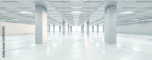 Empty white room office loft industrial design 3d render illustration