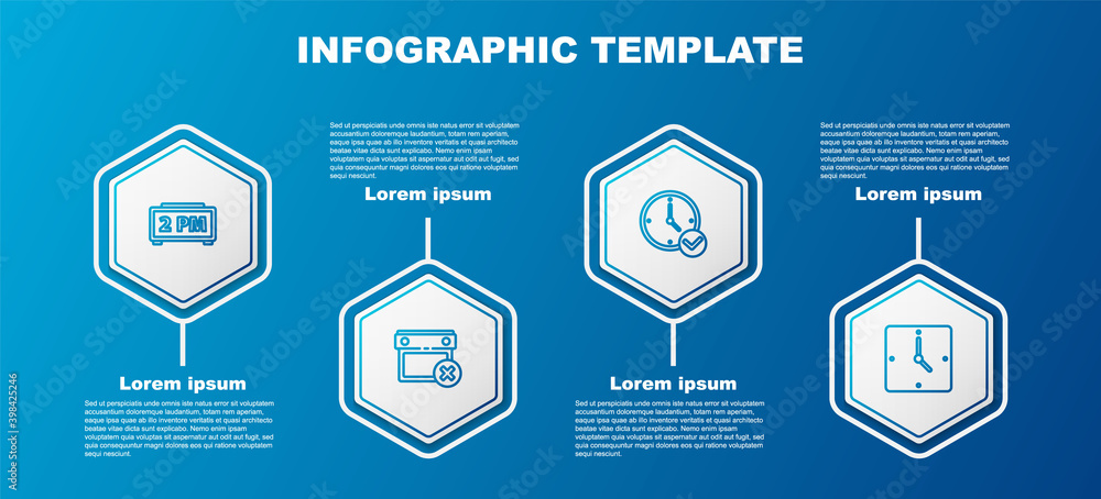 Set line Digital alarm clock, Calendar date delete, Clock and . Business infographic template. Vector. Set line Digital alarm clock, Calendar date delete, Clock and . Business infographic template. Vector.
