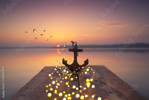 Fototapeta Naklejka Na Ścianę i Meble -  romantischer Blick - Holzanker am See