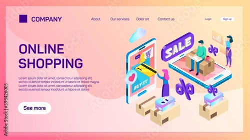 Shopping Online on Website or Mobile Application Vector Concept Marketing and Digital marketing.