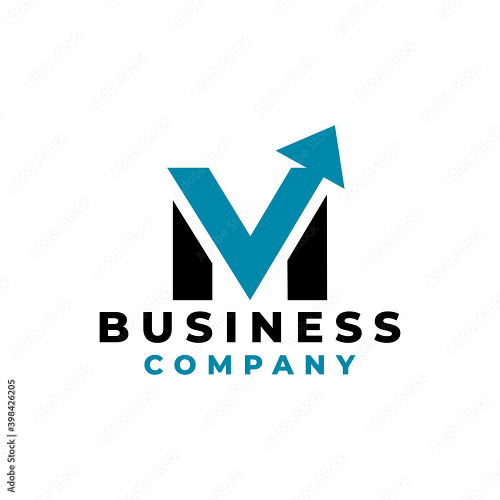 letter M with an arrow moving up. business investment logo. letter M with an arrow moving up. business investment logo.
