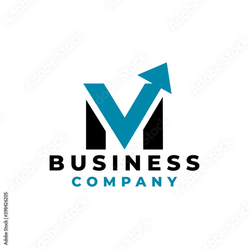 letter M with an arrow moving up. business investment logo.