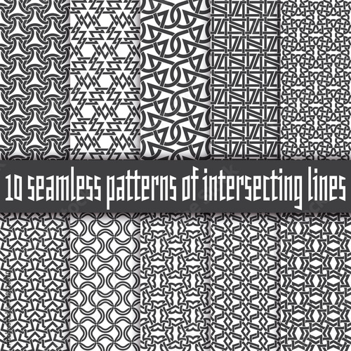 Set of ten abstract patterns. Black and white seamless vector backgrounds.