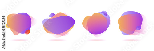 Modern graphic design elements in shape of fluid blobs. Isolated liquid stain topography. Gradient of blue and green, red and violet geometrical shapes.Blurry background for flyer, presentation