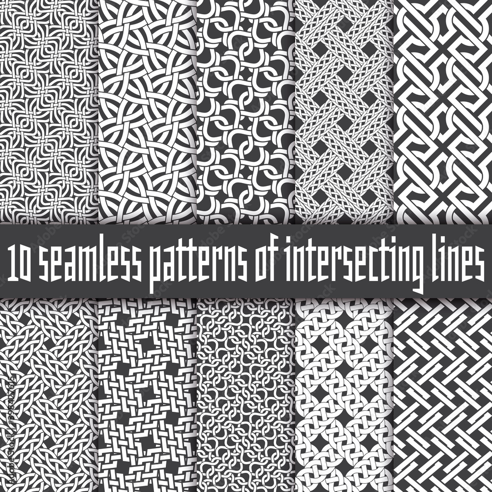 Vector set of abstract seamless patterns. Ten swatches of white lines ...
