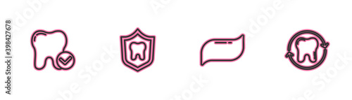 Set line Tooth whitening concept, Toothpaste, Dental protection and icon. Vector.