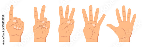Set of counting hand sign from one to five. Communication gestures concept. Vector illustration.