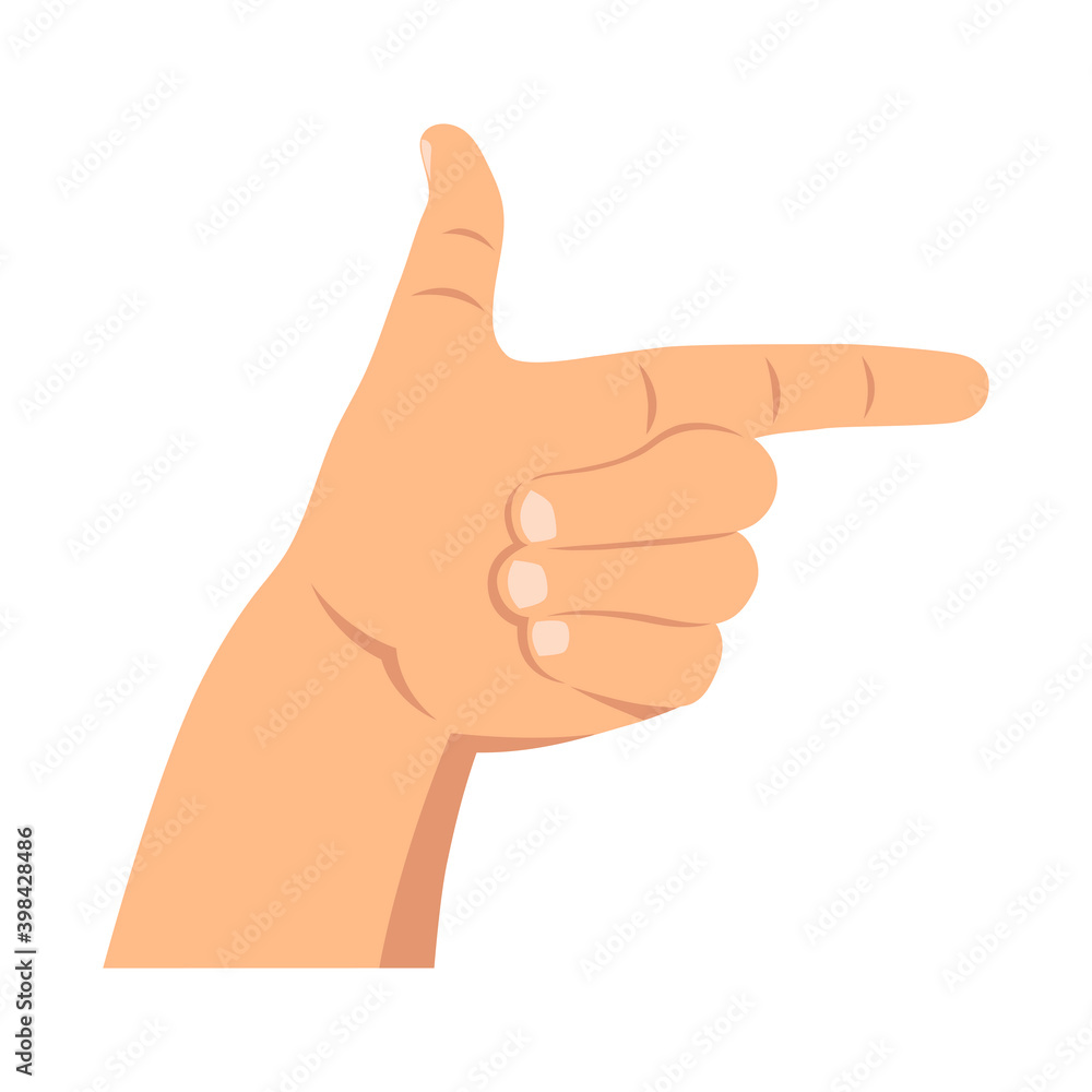 Hand drawn male pointing hand. One finger showing the way. Vector illustration.