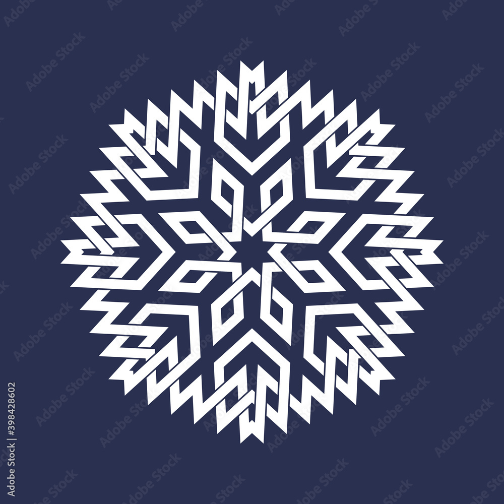 Circular pattern in Asian intersecting lines style. Eight pointed mandala in snowflakes form on dark background. Circular pattern in Asian intersecting lines style. Eight pointed mandala in snowflakes form on dark background.
