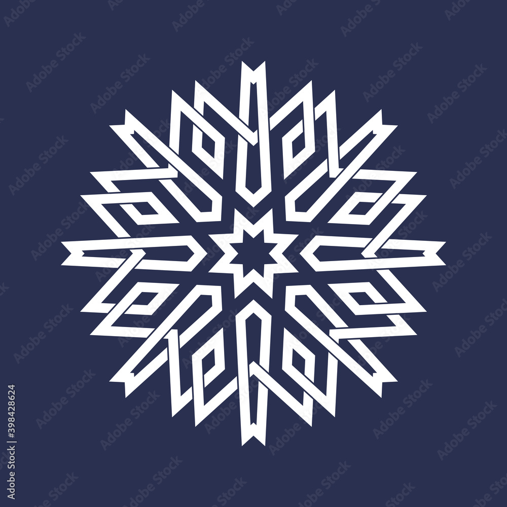 Eight pointed circular pattern in Oriental intersecting lines style. Mandala in snowflakes form on dark background. Eight pointed circular pattern in Oriental intersecting lines style. Mandala in snowflakes form on dark background.