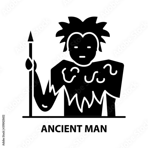 ancient man icon, black vector sign with editable strokes, concept illustration