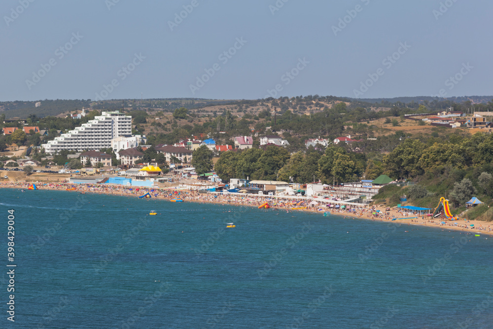 Top view of the Uchkuevka beach on the northern side of the city of Sevastopol, Crimea