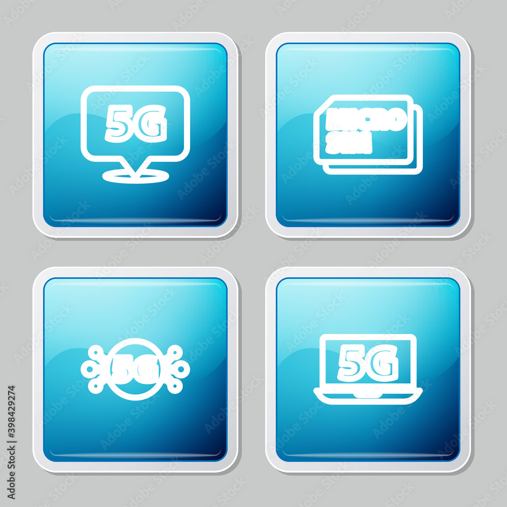 Set line Location 5G network, Micro Sim Card, and Laptop with icon. Vector. Set line Location 5G network, Micro Sim Card, and Laptop with icon. Vector.