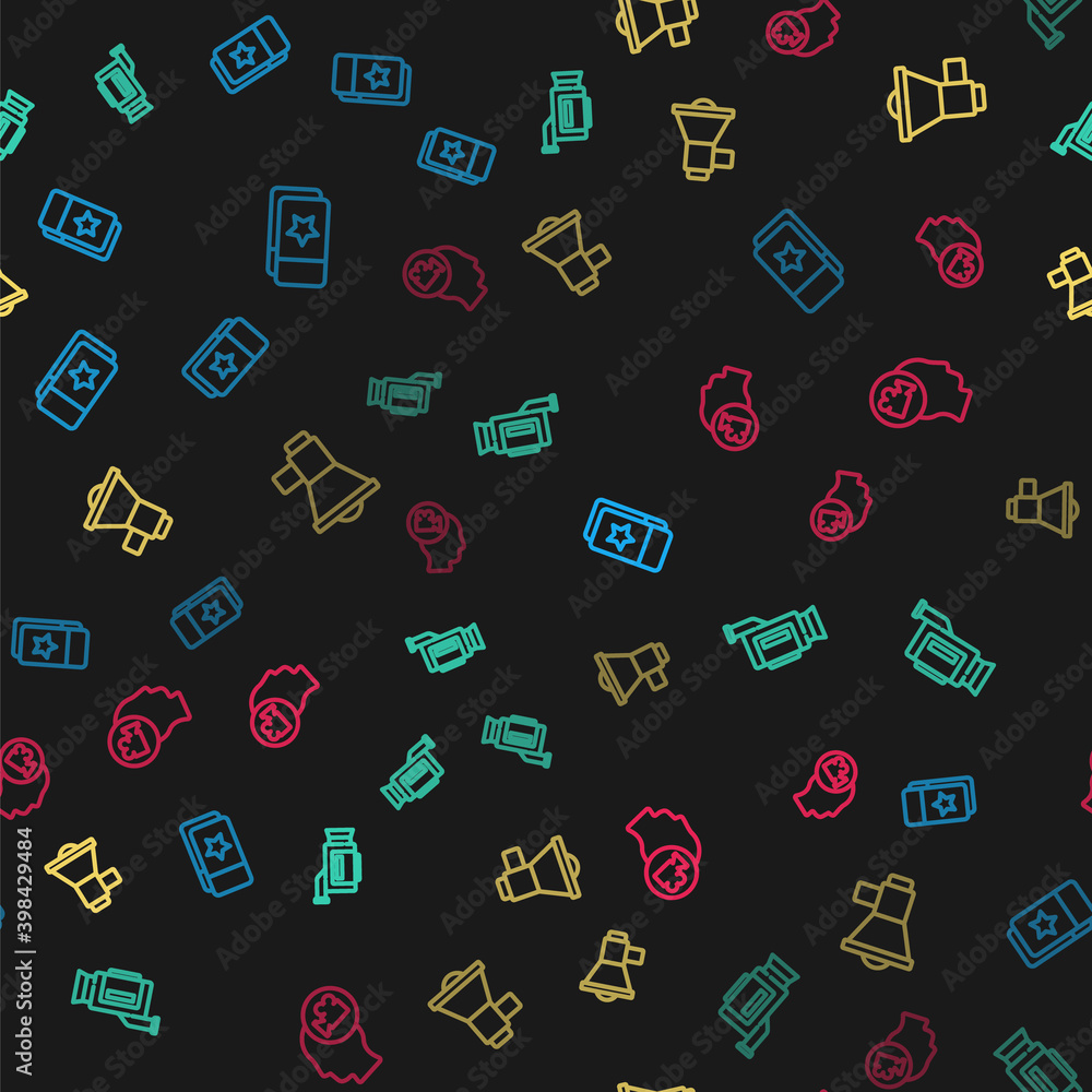 Set line Cinema ticket, camera, Megaphone and Head with on seamless pattern. Vector. Set line Cinema ticket, camera, Megaphone and Head with on seamless pattern. Vector.