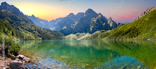 Panorama of Morskie Oko in the Mountains photo