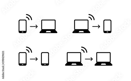 スマホとPCの共有のイラストセット／通信／スマートフォン／パソコン／Wi-Fi／ワイヤレス／無線